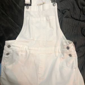 White Jean Overall Shorts